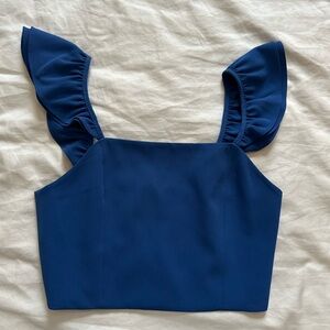 Alice + Olivia Blue Ruffled Jumpsuit Top